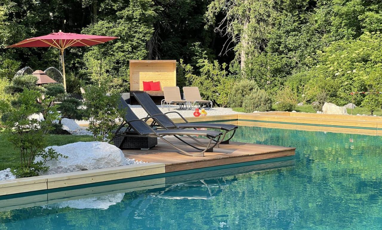 Bayern Resort Hotel - Adults Only - Mit Zugspitzblick - Eibsee-Naehe - Wellnessbereich - Naturpool Im Sommer ไกรน์เนา ภายนอก รูปภาพ
